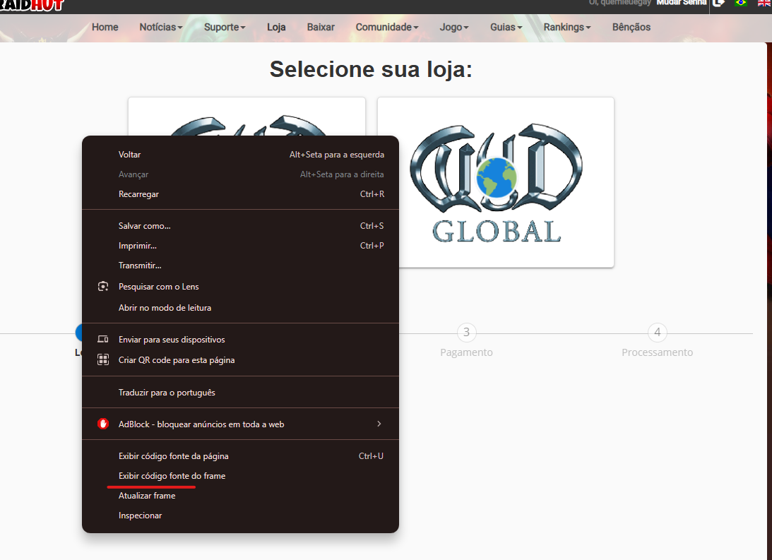 Passo 1 – Exibir código fonte do frame